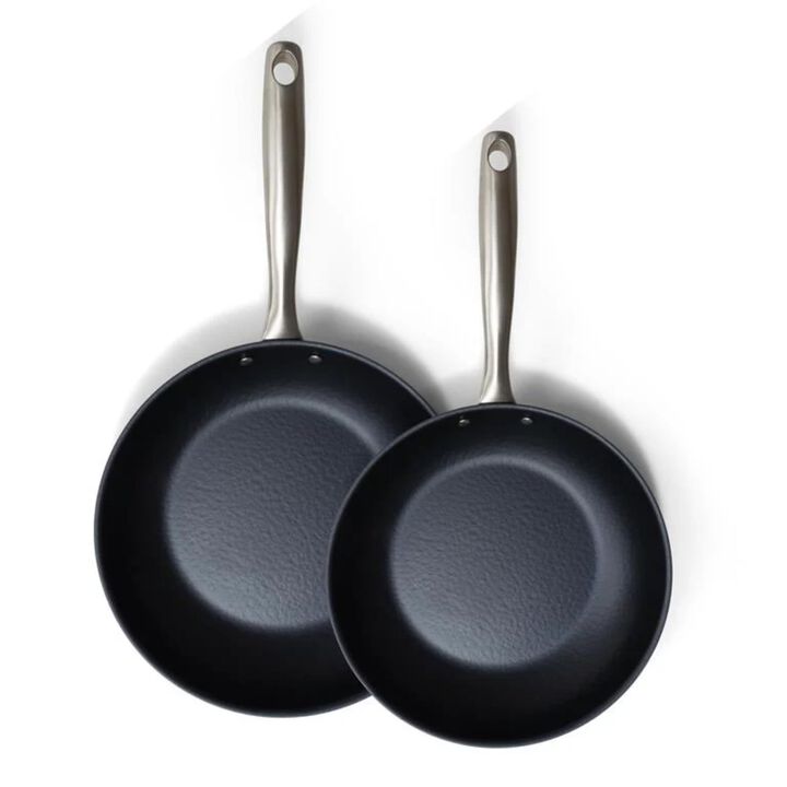 Alva Black Angus Frying Pan Set Blue Carbon Steel Pans with Natural Nonstick Surface, Non Toxic PFAS/PFOA/PTFE Free, Cool-Touch Handle, Rapid Heating, All Stovetop Safe, Oven, and BBQ Cooking