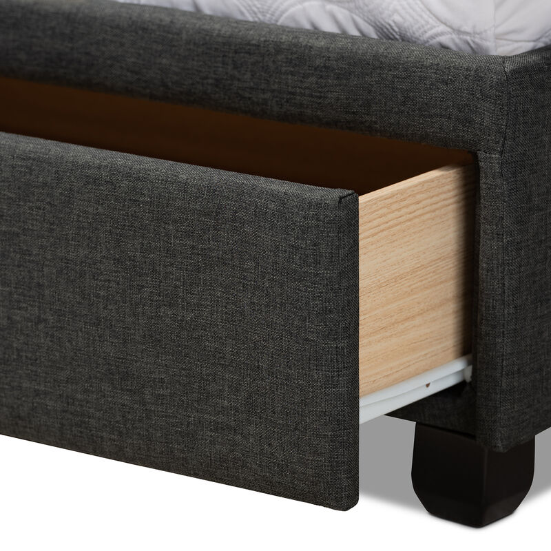 Baxton Studio Netti Dark Grey Fabric Upholstered 2 Drawer Queen Size Platform Storage Bed