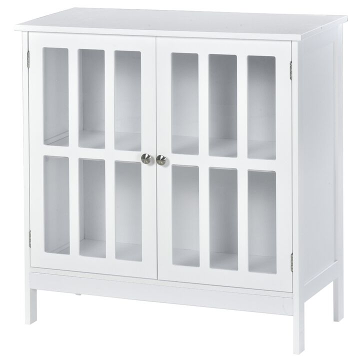 White Kitchen Storage: Buffet Sideboard with Transparent Doors