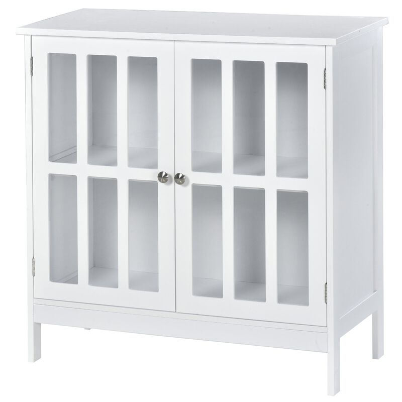 White Kitchen Storage: Buffet Sideboard with Transparent Doors