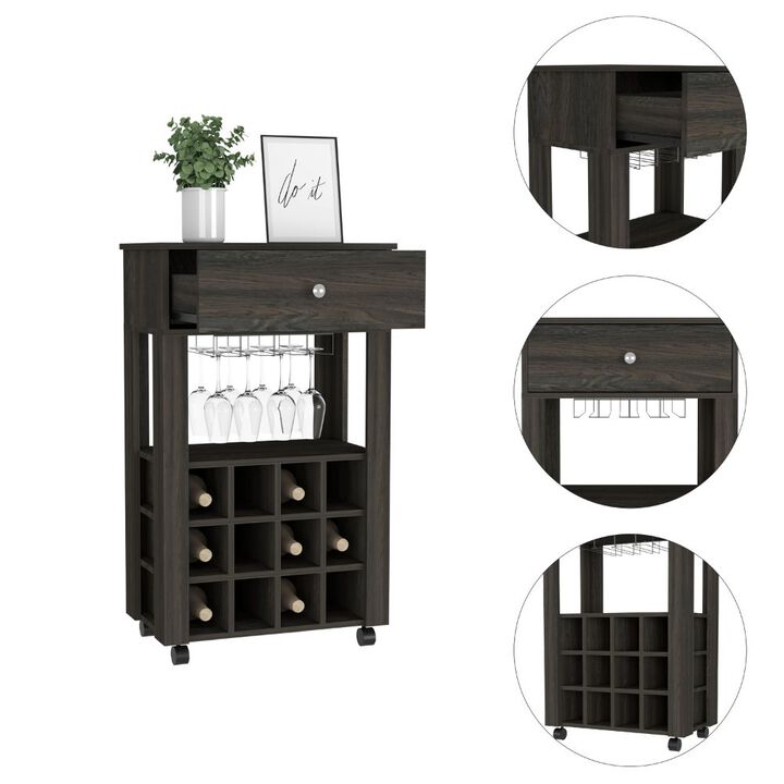 DEPOT E-SHOP Margh Bar Cart, Twelve Built-in Wine Rack, Drawer, Carbon Espresso
