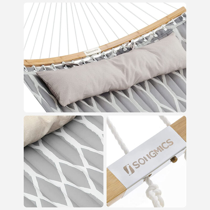 Comfortable Quilted Hammock with Curved Bamboo Spreaders & Pillow - Portable Design