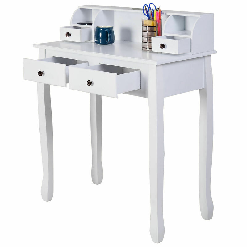 Costway Home Office Computer Desk Writing Desk with 4 Drawer White