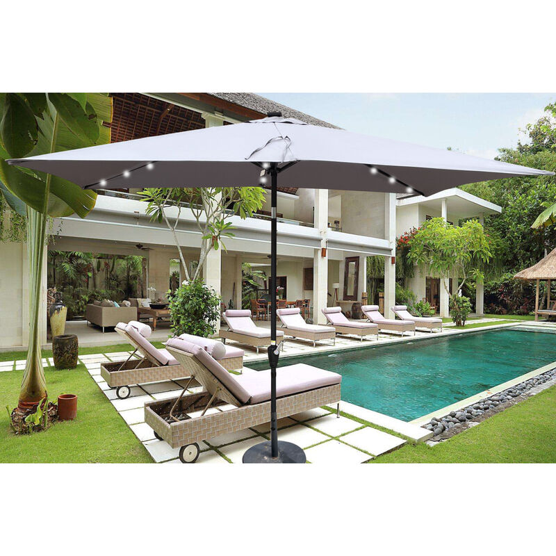 10 X 6.5FT Rectangular Patio Solar LED Lighted Outdoor Umbrellas With Crank And Push Button