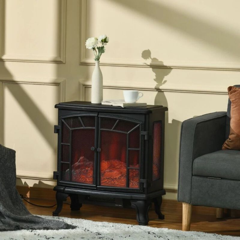 Hivvago Black Remote Controlled Electric Fireplace Heater Realistic LED Flames and Logs
