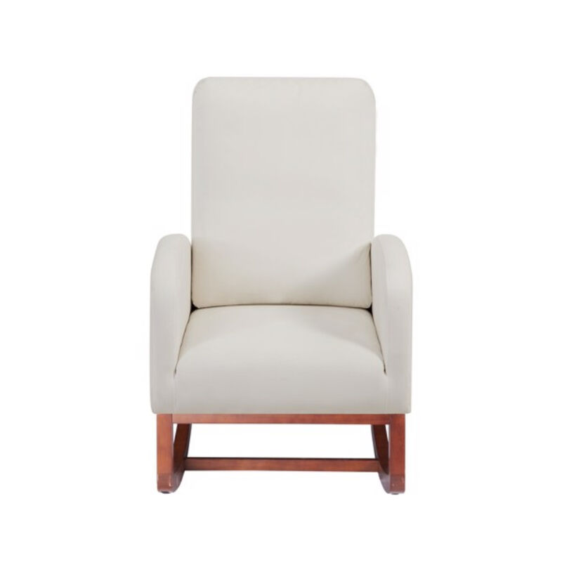 High Back Flannelette Rocking Chair with Side Pocket for Indoor Use