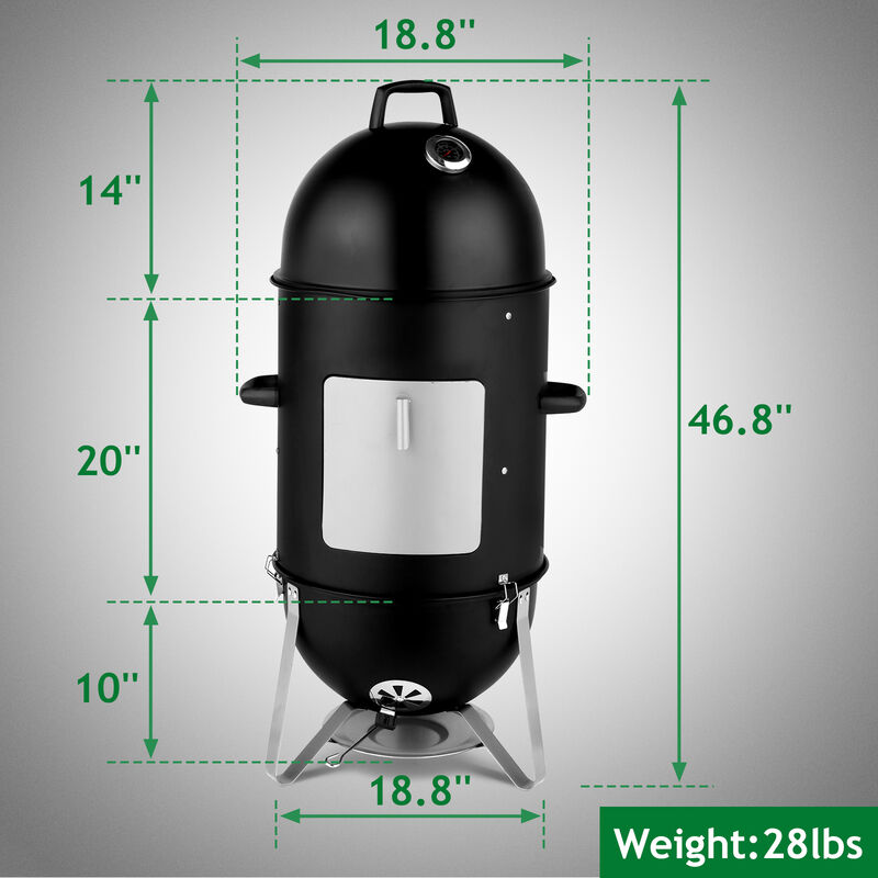 Vertical Charcoal Smoker Heavy-Duty 3-Layer Round BBQ Grill for Outdoor Cooking and Smoking