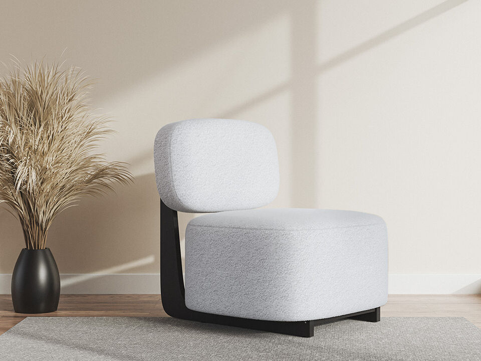BELLEZE Modern Sherpa Accent Chair with Rubber Wood Base, Upholstered Boucl¨¦ Lounge Chair, Low-Profile Single Sofa Chair with Flat Backrest, Cozy Living Room or Bedroom Chair, White