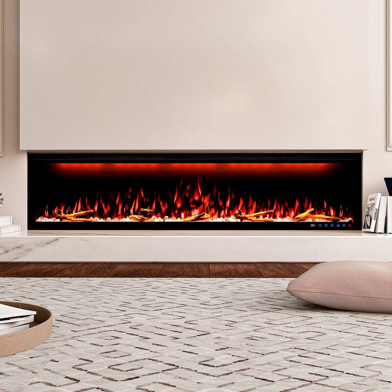 MONDAWE 74" Wall Mounted Embedded Electric Fireplace, 60Hz, 110-120 Volt, 1500W, With Overheat Protection Device