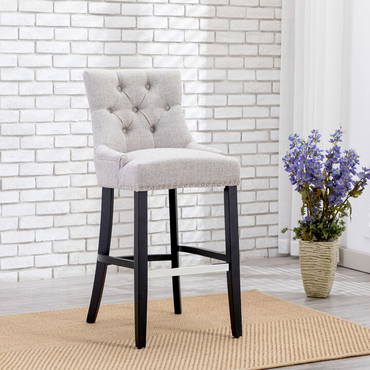WestinTrends 29" Linen Fabric Tufted Upholstered Bar Stool, Black