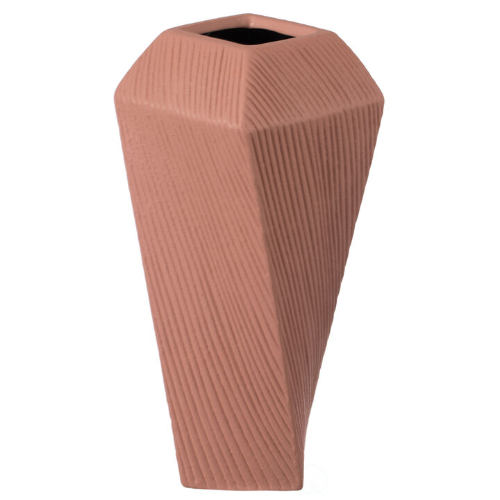 7" H Decorative Ceramic Square Twisted Centerpiece Table Vase Beige, Small