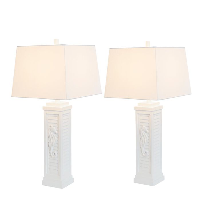 Lux Lighting Sea Horse Shutter 32 Shutter Lamp w/USB Bright White, (Set of 2)