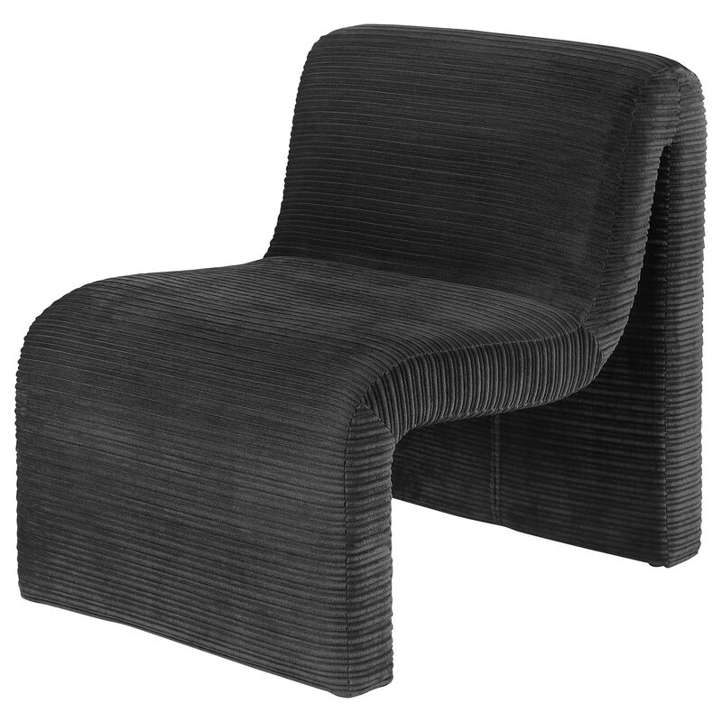 Adira Accent Chair, Modern Curved Armless Body, Ribbed Black Fabric - Benzara