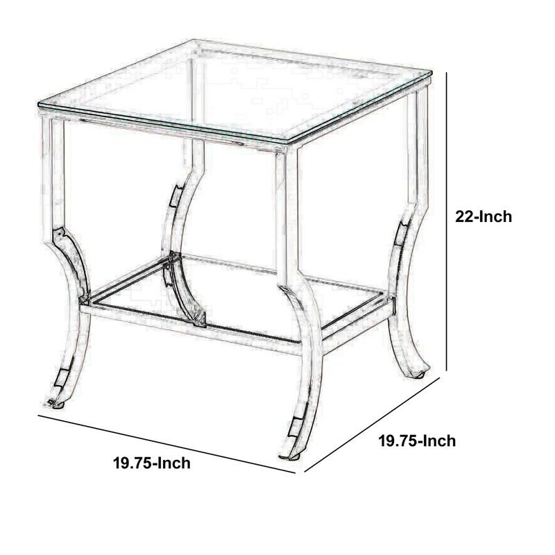 Glass Top End Table with Mirrored Bottom Shelf, Clear and Silver-Benzara