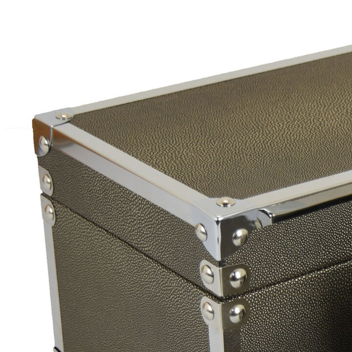 Mecca Storage Box Set of 2, Rivet Accents, Chrome Metal, Bronze Wood - Benzara
