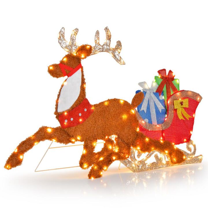 Hivvago Lighted 2D Christmas Reindeer and Sleigh Decoration for Lawn Front Door Home