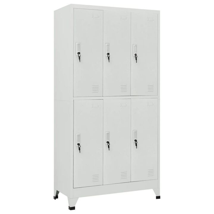 Nova Locker Cabinet, 6 Storage Compartments, Gray Steel, 71 Inch - Benzara