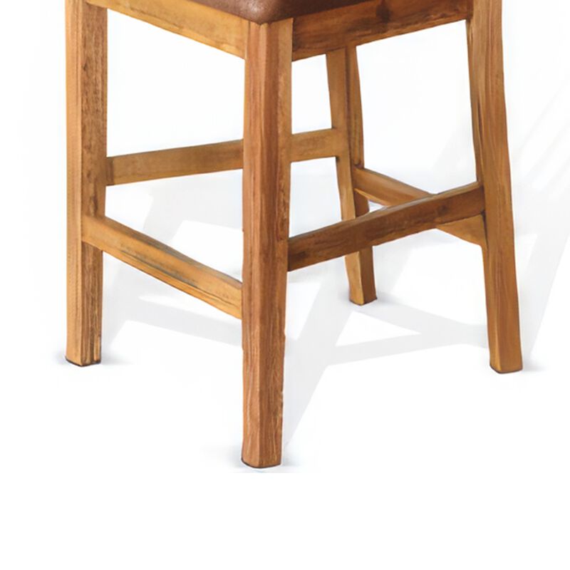Marv Counter Height Chair Set of 2, Faux Leather, Light Brown, 24 Inch - Benzara