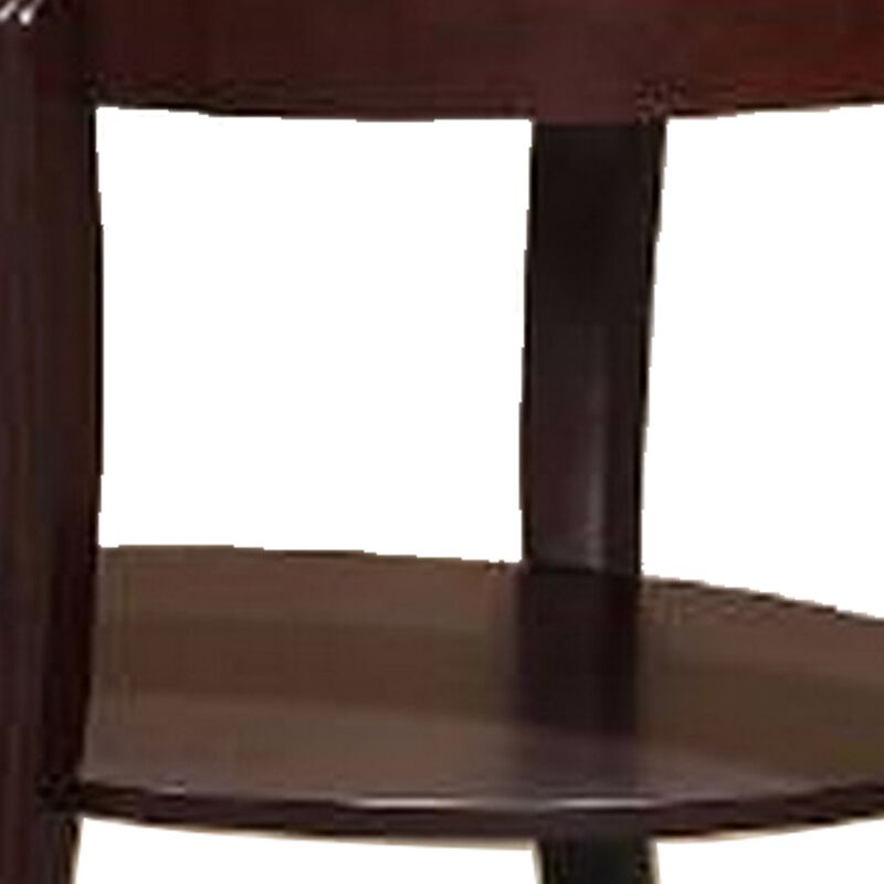 Lyn 31 Inch Side End Table with Oval Glass Top and Lower Shelf, Brown Wood - Benzara