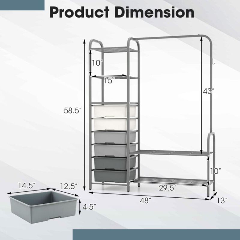Hivvago Free Standing Closet Organizer with Removable Drawers and Shelves