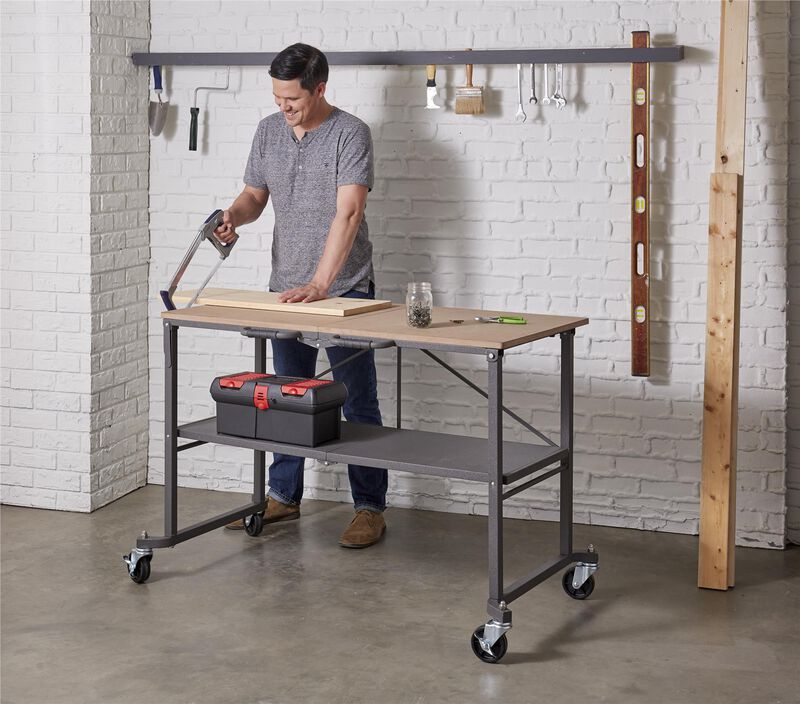 SmartFold Portable Steel Workbench / Folding Utility Table, Steel Gray