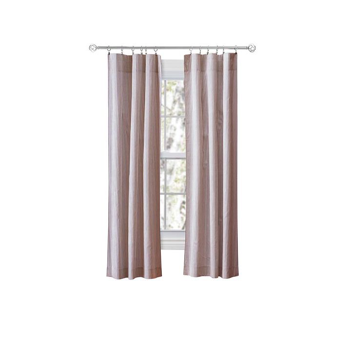 Ellis Curtain Plaza Classic Ticking Stripe Printed on Natural Ground Tailored Panel Pair with Tiebacks