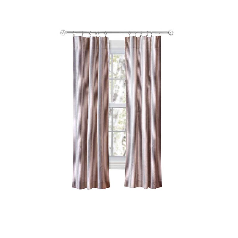 Ellis Curtain Plaza Classic Ticking Stripe Printed on Natural Ground Tailored Panel Pair with Tiebacks