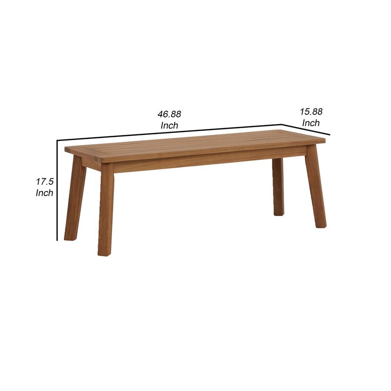 47 Inch Rectangular Bench, Natural Acacia Wood, Slatted Seat, Angled Legs-Benzara