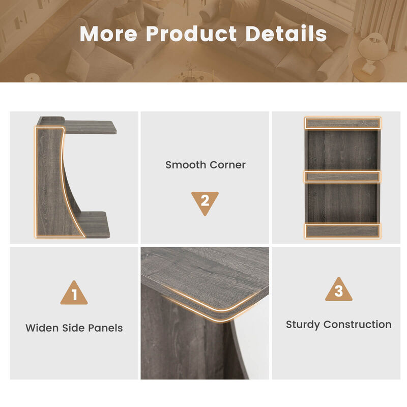 C-shaped Rolling End Side with Back Storage Shelves beside Sofa