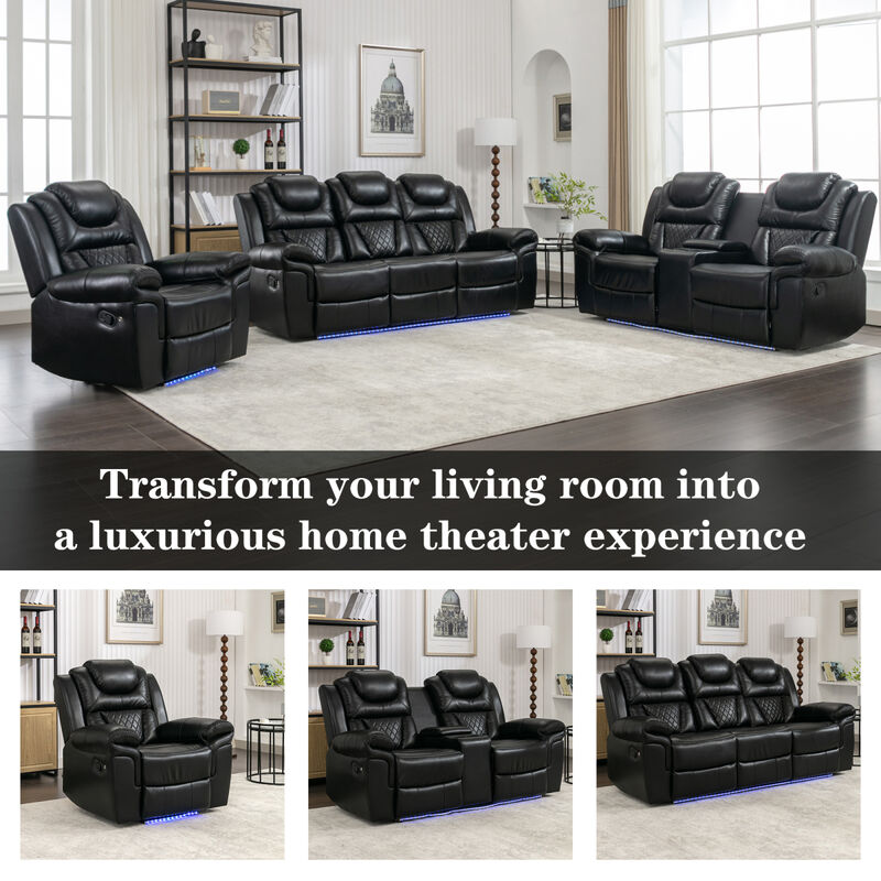 Home Theater Seating Manual Recliner Chair With LED Light Strip For Living Room, Bedroom