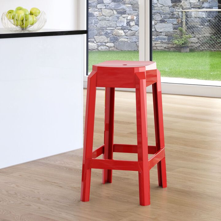 25.6" Red Glossy Outdoor Patio Solid Counter Stool