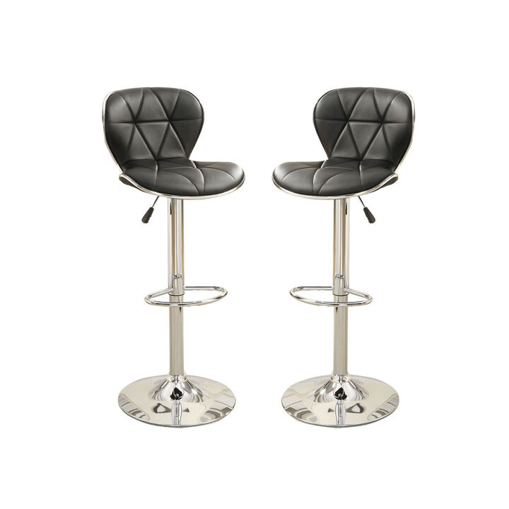 Set Of 2 Adjustable Black PU Bar Stools, Chrome
