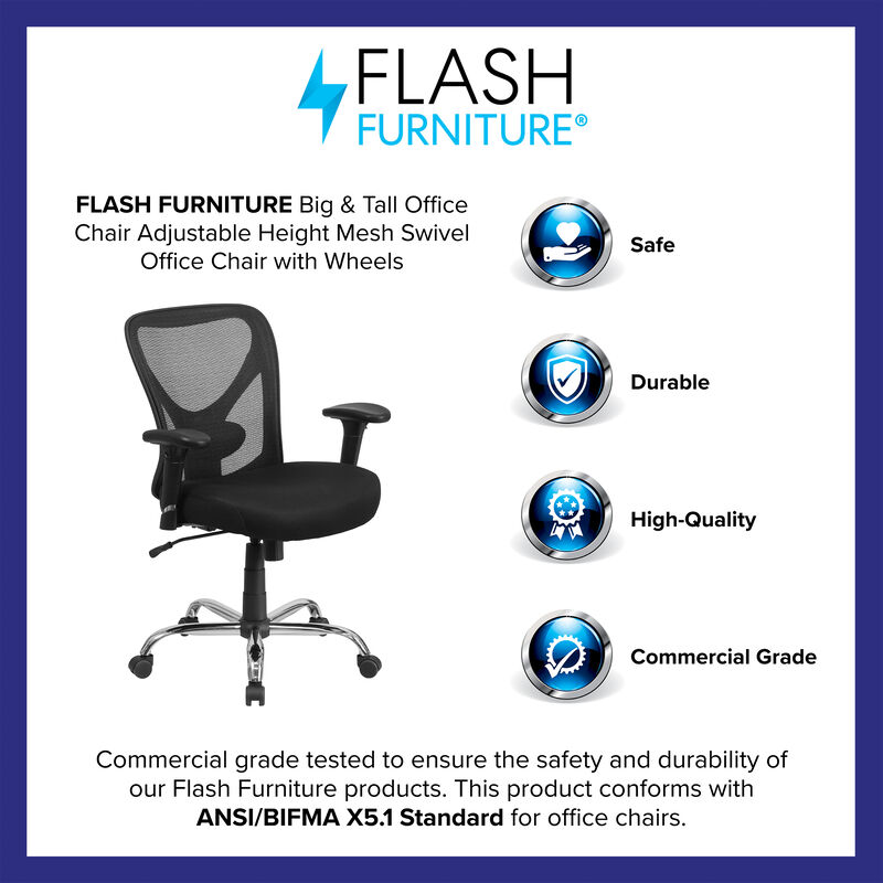 Big & Tall Office Chair | Adjustable Height Mesh Swivel Office Chair with Wheels
