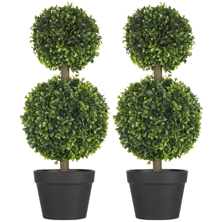 HOMCOM 2 Pack Artificial Boxwood Topiary Ball Trees for Indoor Outdoor