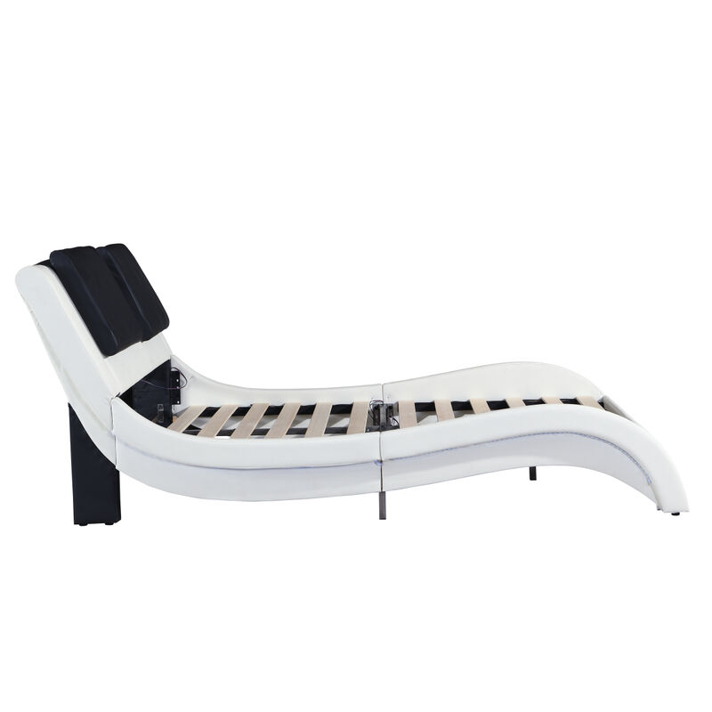PU Leather Upholstered Platform Bed Frame With LED Lighting, Tooth Connection