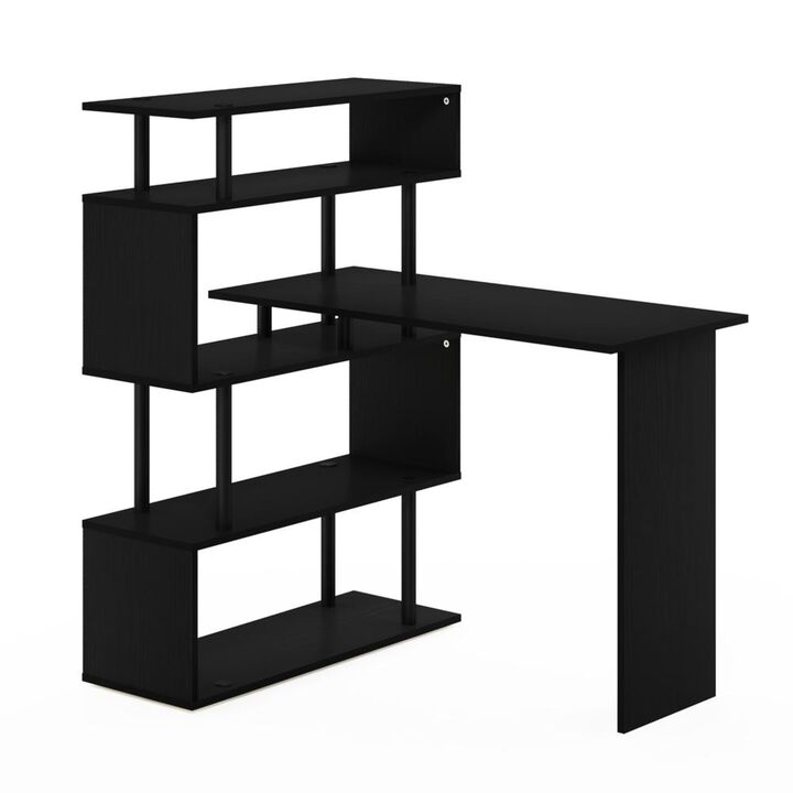 Furinno Furinno Moore L-Shape Computer Desk with 5-Tier Shelves, Americano/Black