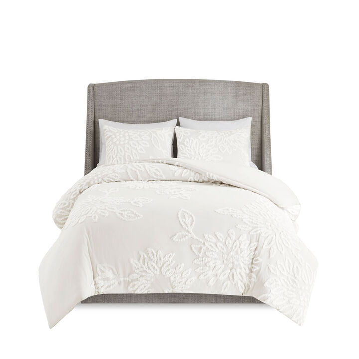 Gracie Mills Anita 3-Piece Farmhouse Tufted Cotton Chenille Floral Comforter Set