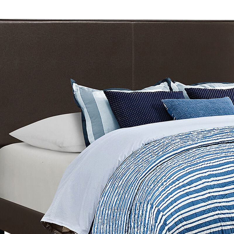 Vegan Faux Leather Upholstered Queen Size Platform Bed, Brown-Benzara