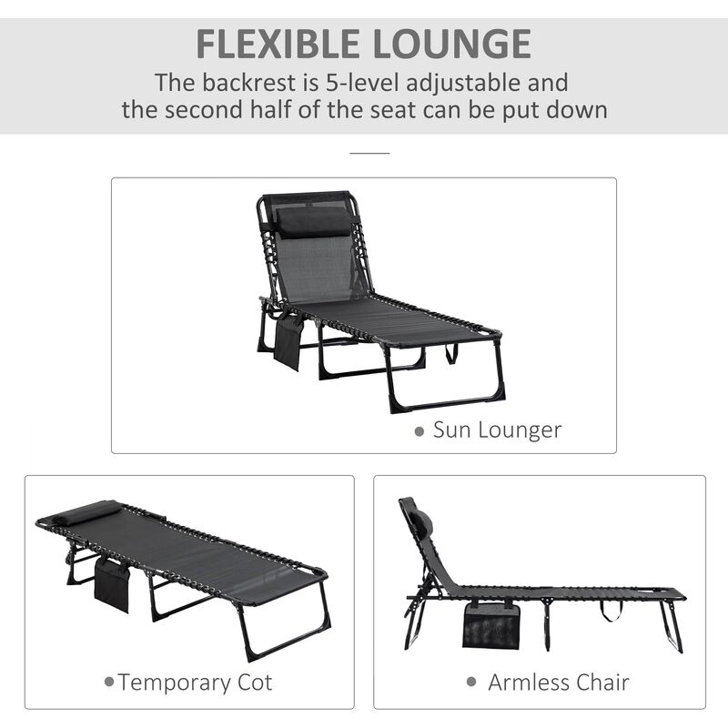 Black Garden Recliner: Folding Chaise with 5-Level Adjustable Back