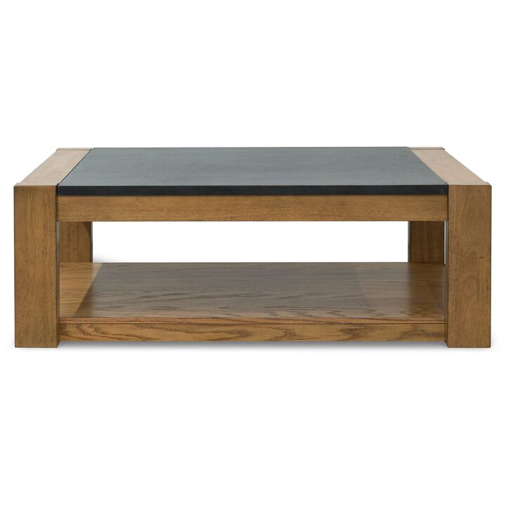 Enty Lift Top Coffee Table, Waterproof Faux Stone, 48 Inch Brown Wood - Benzara