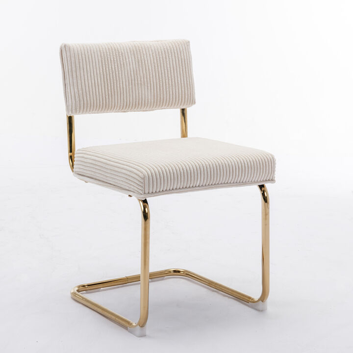 Hivvago Set of 2 Modern Dining Chairs in Corduroy Fabric with Gold Metal Base