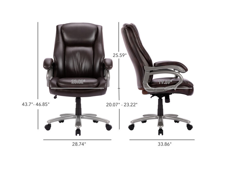 Executive PU Leather Office Chair, Big and Tall Computer Desk Chair With Padded Arms