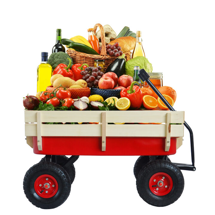 Streamdale Outdoor Sports Wagon w/Wood Panels & Air Tires (Red)