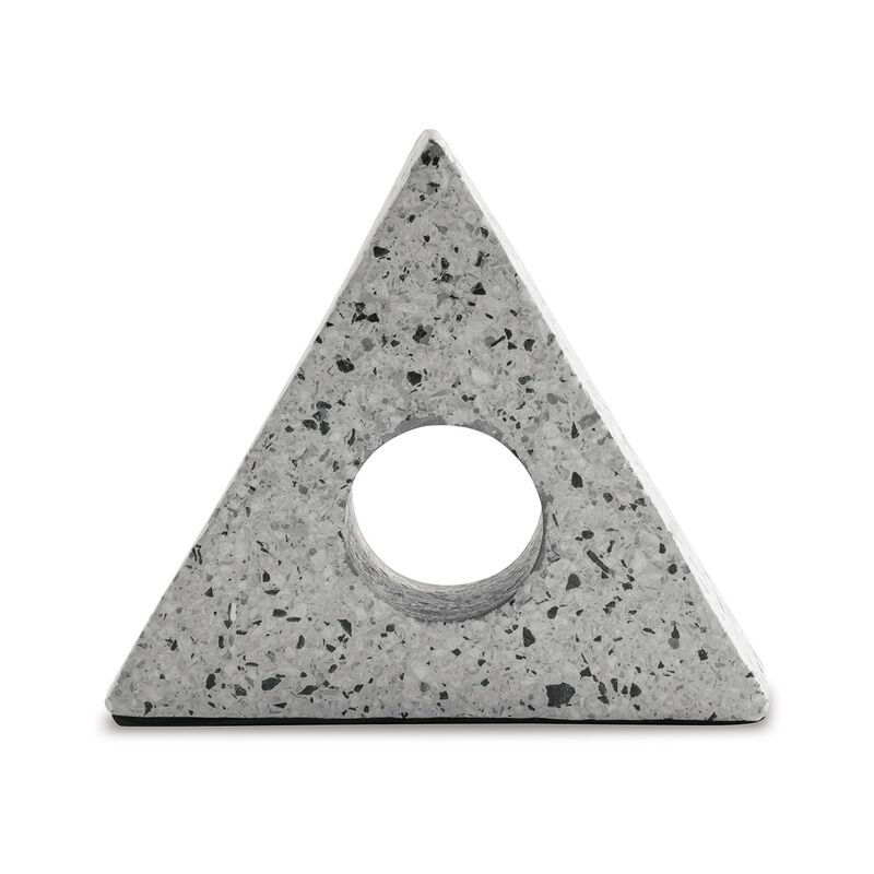 Sofy Triangle Sculpture Decor Set of 2, Black, White Marble Flecks, Cement - Benzara