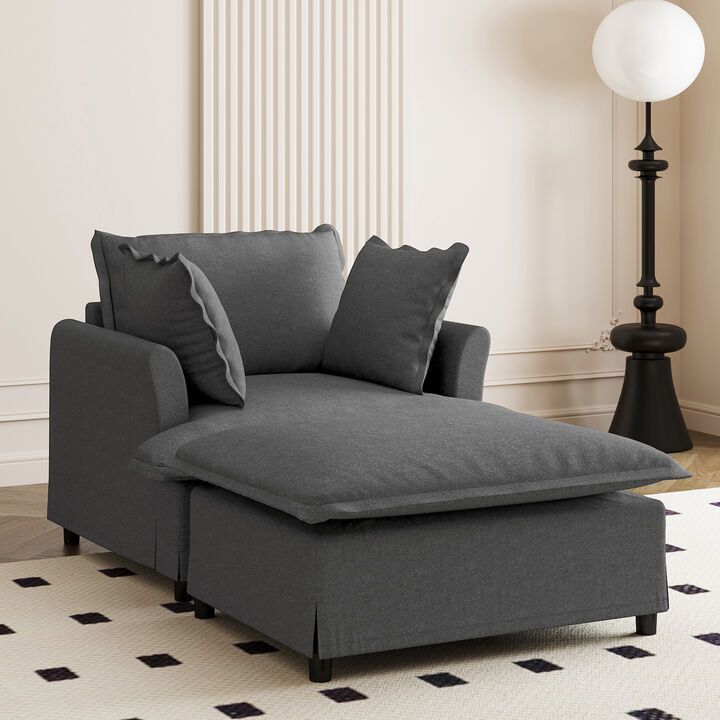 Merax Chenille Single Sofa with 1 Movable Ottoman