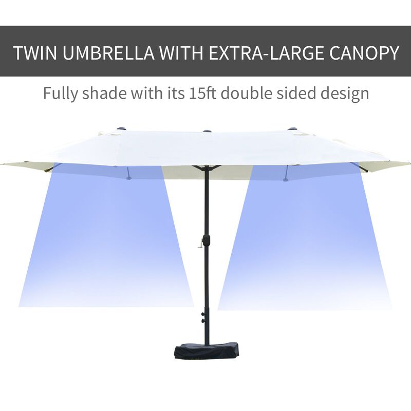 Beige Outdoor Canopy: 15ft Double-Canopy Rectangular Patio Umbrella