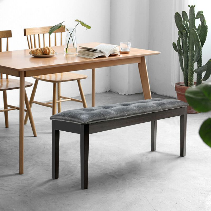 Upholstered Dining Room PU Bench Solid Wood Button Tufted