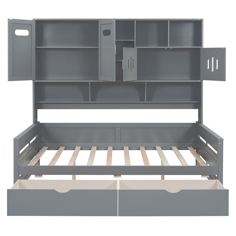 Merax Wooden Daybed with Storage Drawers and Cabinets