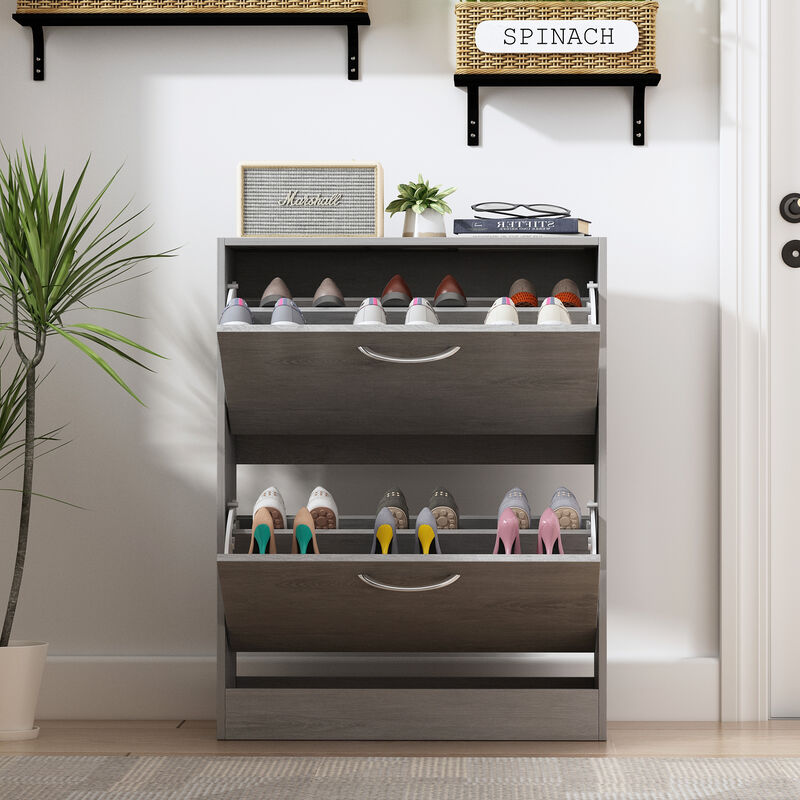 Grey Entryway Shoe Cabinet Spcase Saving Cabinet with 2 Drawers