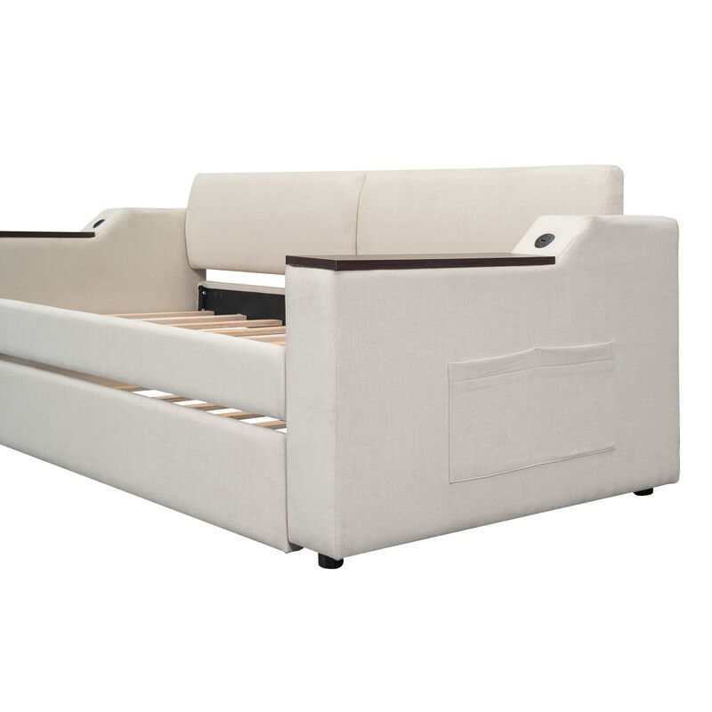 Merax Upholstery Daybed with Trundle and USB Port